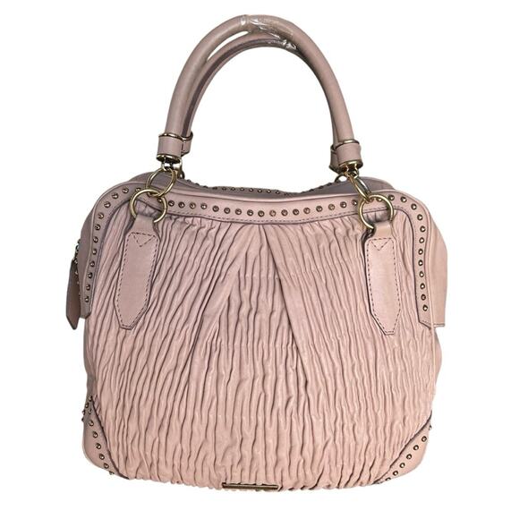 Burberry Women’s Old Rose Pink Plisse Gathered Leather Studded Satchel Purse Bag - Picture 1 of 16